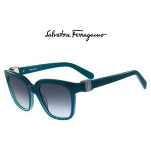 New Salvatore Ferragamo Turquoise Square Sunglasse